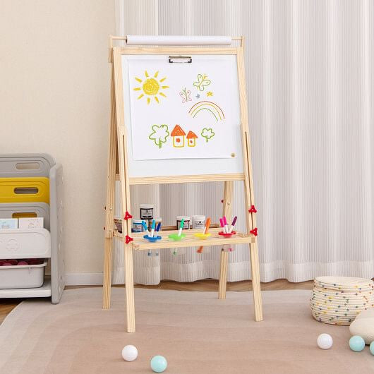 Adjustable Double-sided Easel with 4 Paint Cups-Natutral-1