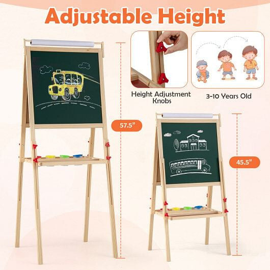 Adjustable Double-sided Easel with 4 Paint Cups-Natutral-2