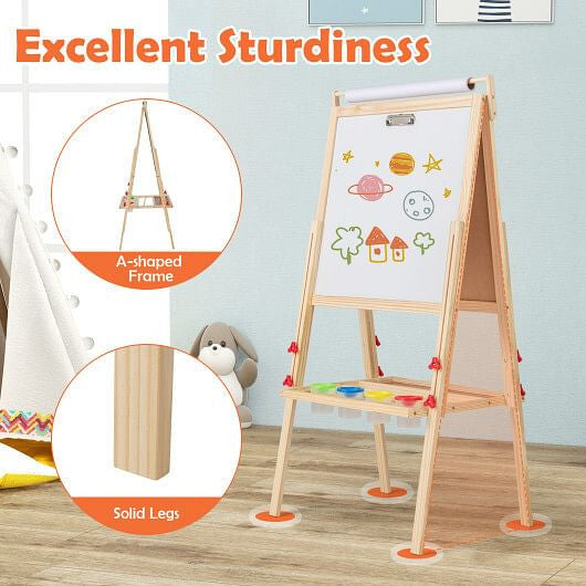 Adjustable Double-sided Easel with 4 Paint Cups-Natutral-3