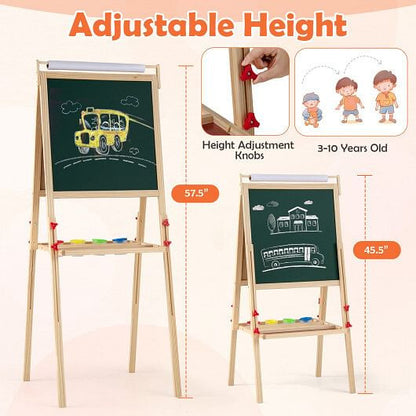 Adjustable Double-sided Easel with 4 Paint Cups-Natutral-2