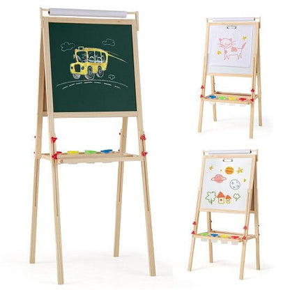 Adjustable Double-sided Easel with 4 Paint Cups-Natutral-4